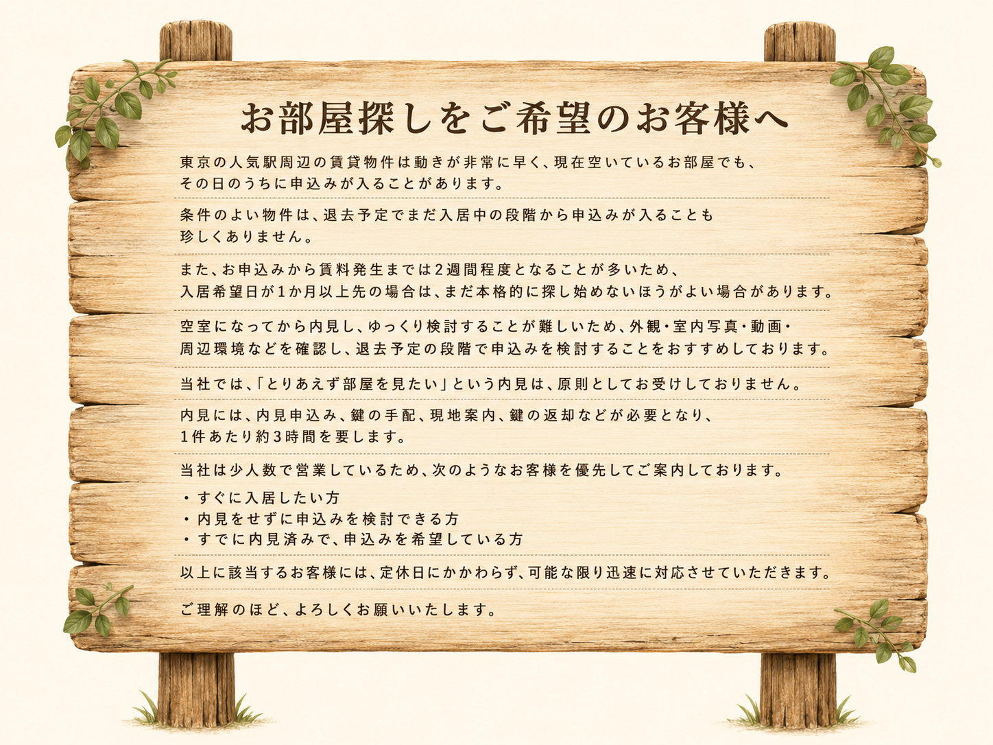 お部屋探しをご希望のお客様へのご案内